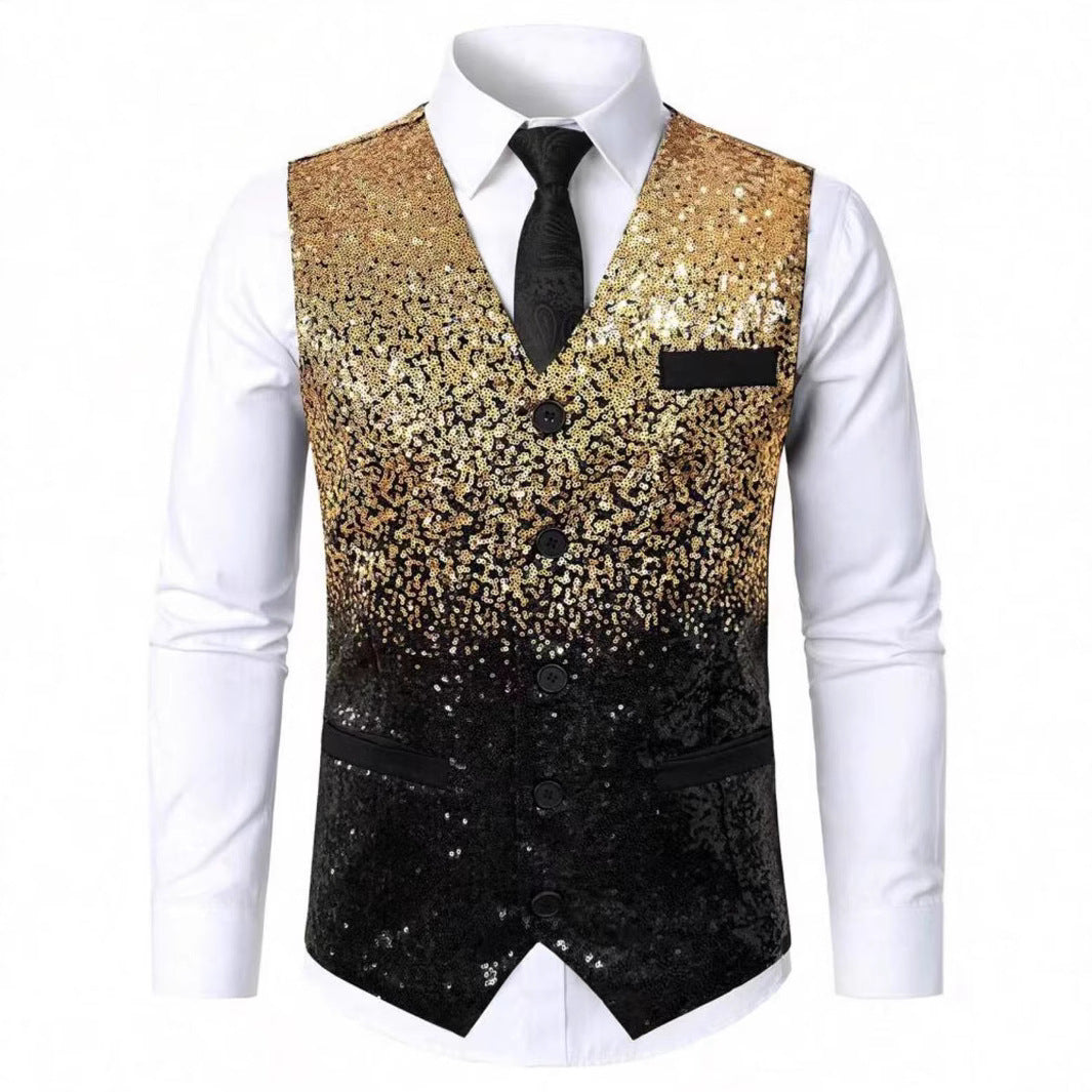Herren Paillettenweste Glitzernd Elegant Farbverlauf