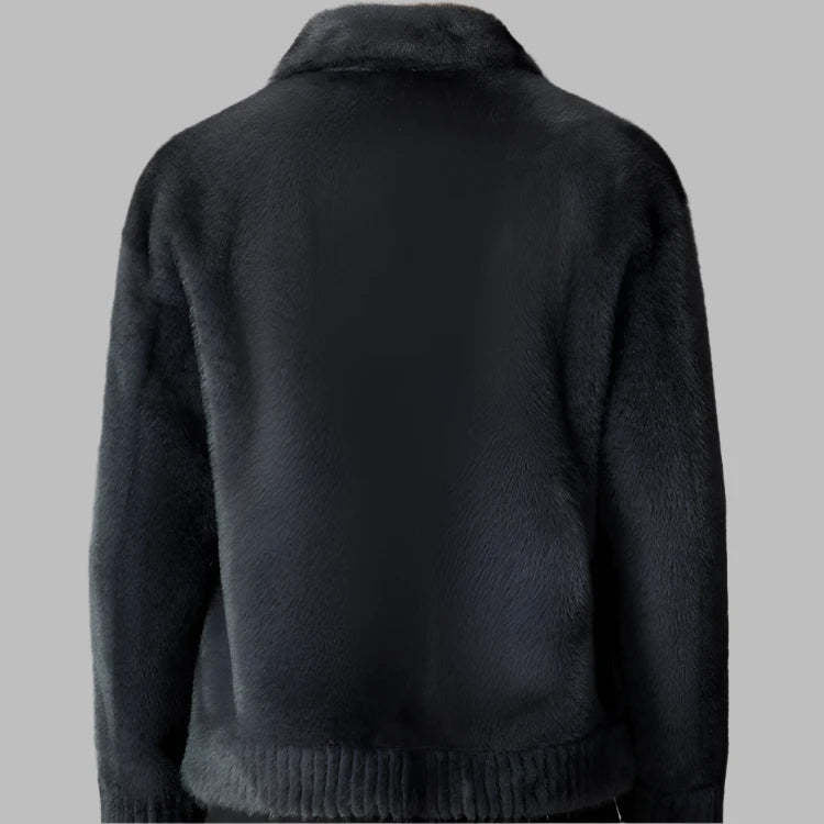 Herren Plüschjacke Elegante Knopfverschluss Schwarz
