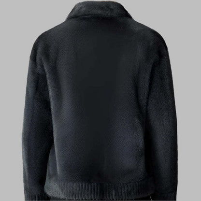 Herren Plüschjacke Elegante Knopfverschluss Schwarz