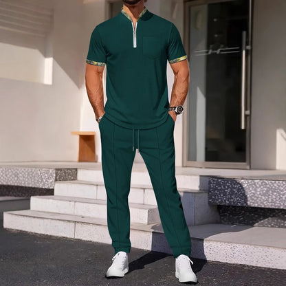 Herren Sportoberteil Kurzarm mit Reißverschluss und Jogginghose