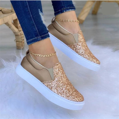 Damen Sneaker Glitzer Schuhe Bequem Schnell Einstieg