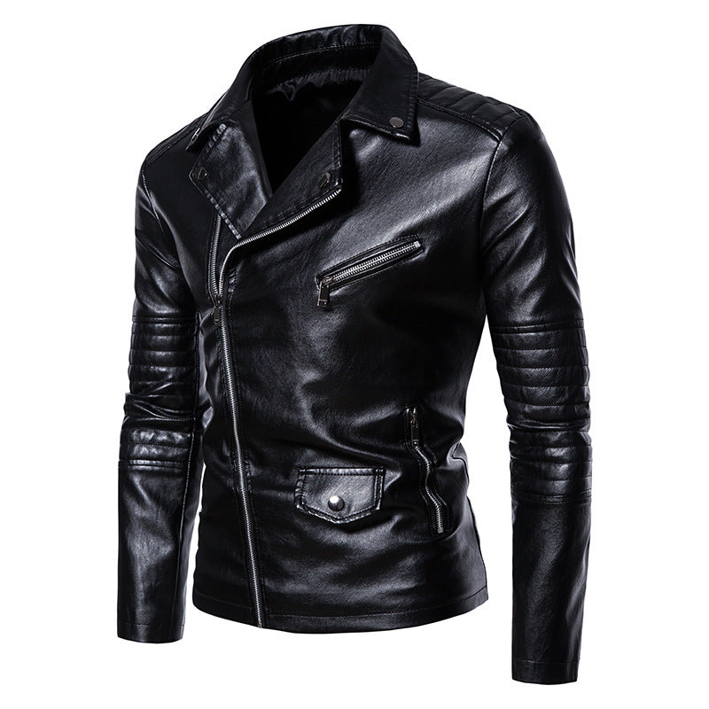 Leder Bikerjacke Herren Asymmetrisch Mit Taschen Schwarz