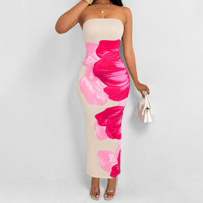 Sommerkleid Schulterfrei Blumenmuster Figurformend