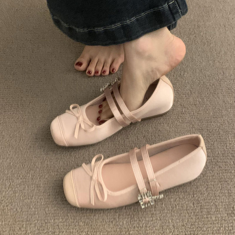 Damen Ballerinas Doppelriemen Schleifendetail Elegant - BerlinGlamour