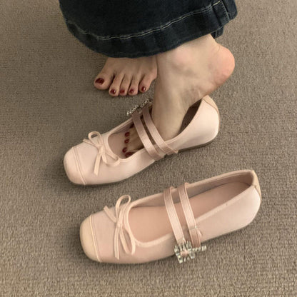 Damen Ballerinas Doppelriemen Schleifendetail Elegant - BerlinGlamour