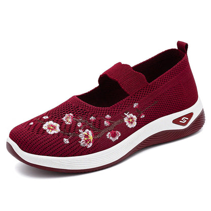 Damen Sneaker Sportlich Slip-On mit Blumenstickerei