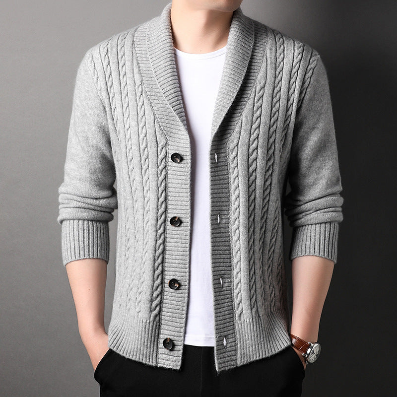 Herren Strickjacke Elegante Struktur Kragen Modern