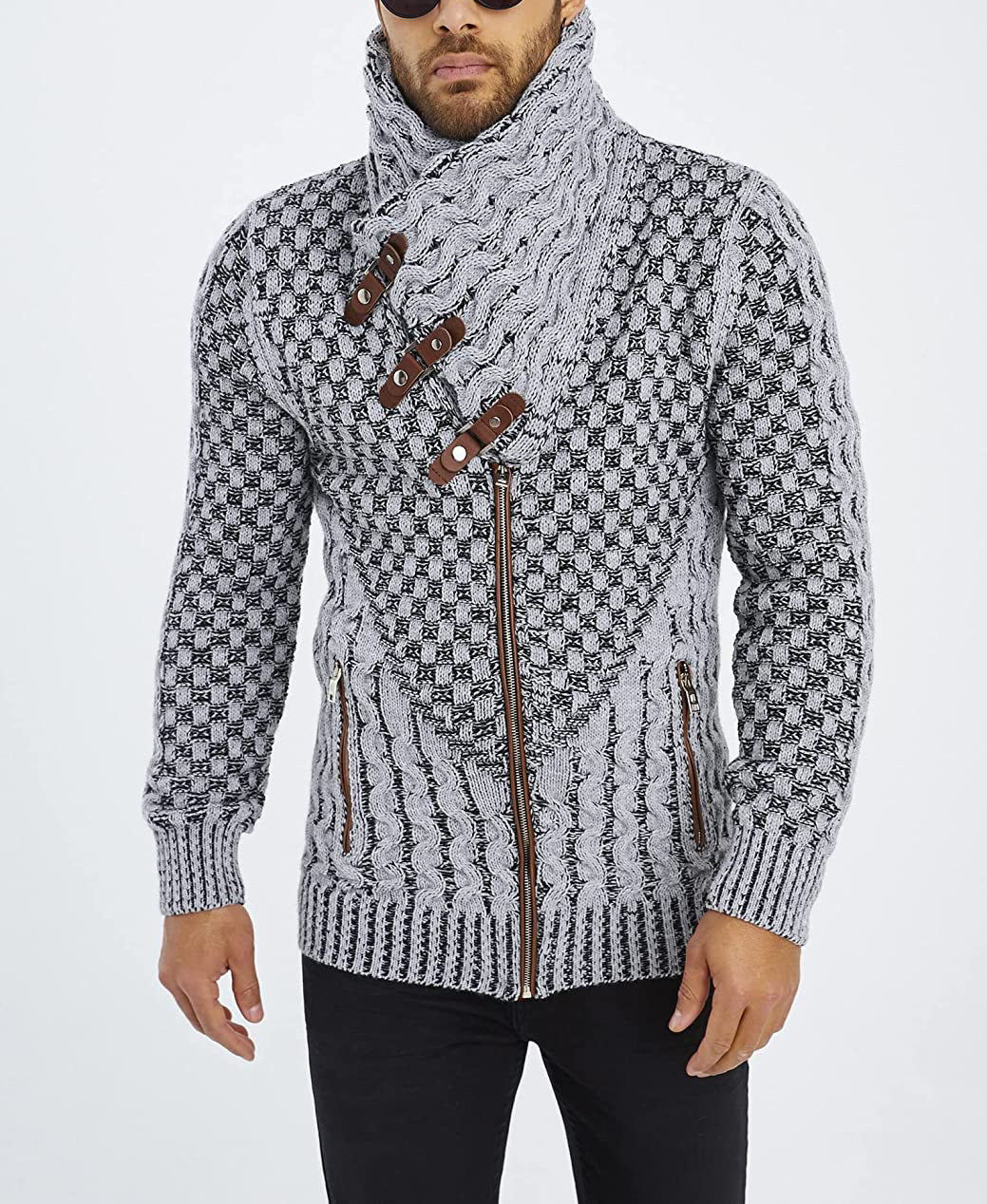 Herren Strickjacke Asymmetrisch Zopfmuster Modern