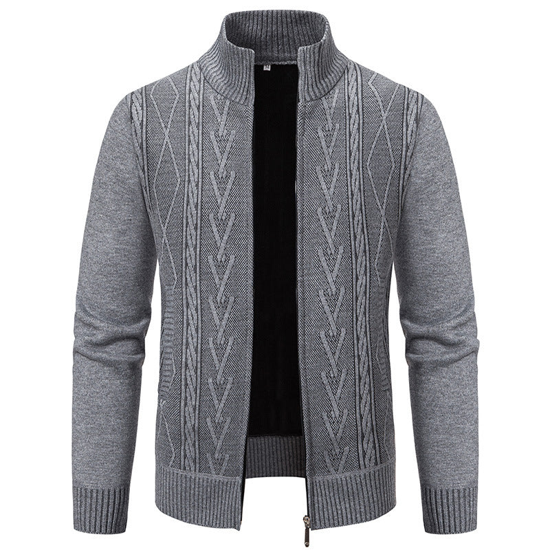 Herren Strickjacke Modern Zopfmuster Hochgeschlossener Kragen - BerlinGlamour