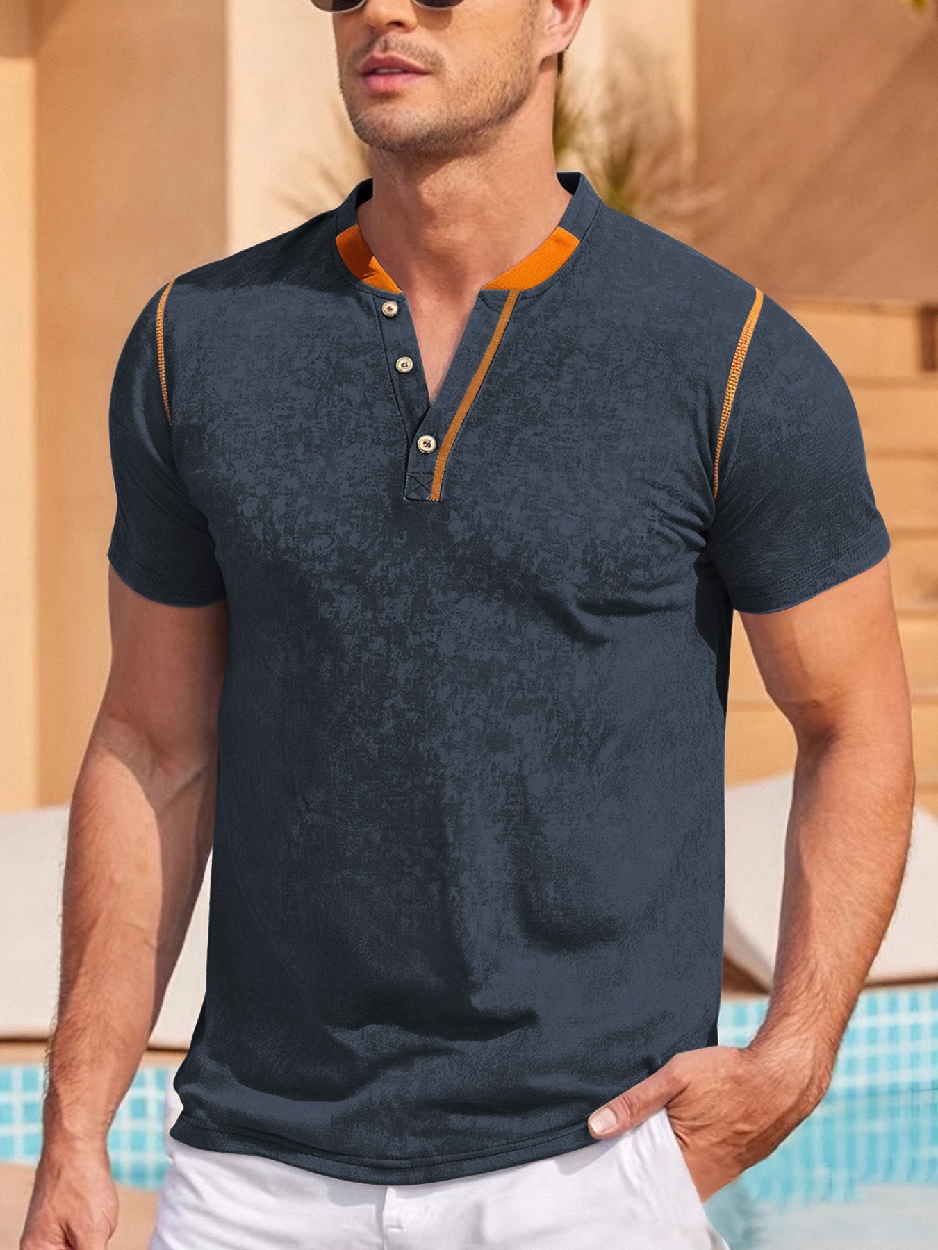 Herren Polohemd Kurzarm Modern mit Knöpfen und Flachkragen