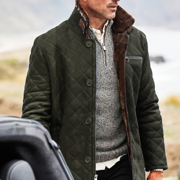 Herren Langmantel Teddyfell Kragen Warm Winter