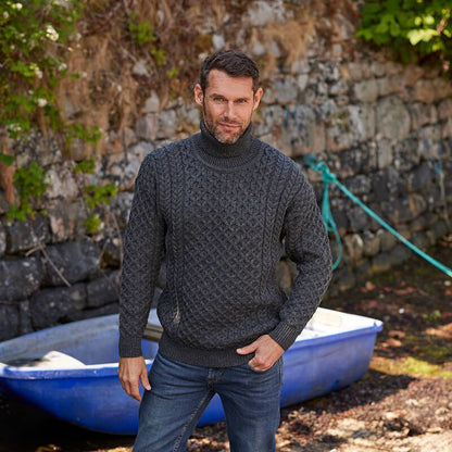 Herren Strickpullover Zopf Muster Hochkragen Modern