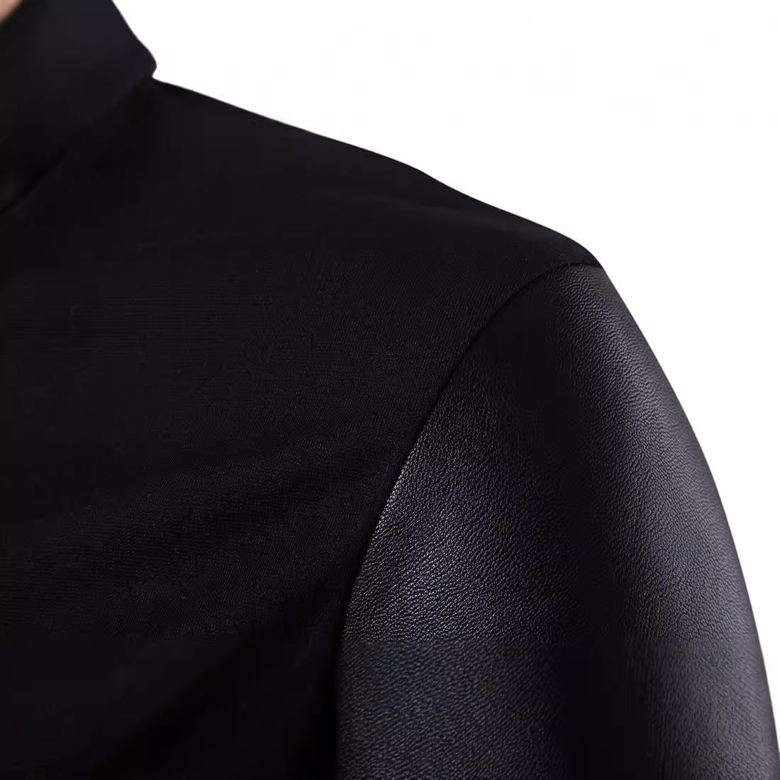 Herren Lederjacke Asymmetrisch Mit Kontrastärmeln Modern