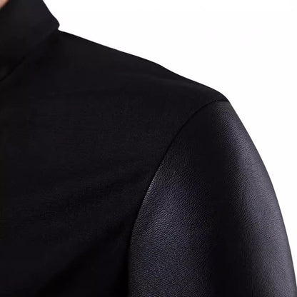 Herren Lederjacke Asymmetrisch Mit Kontrastärmeln Modern
