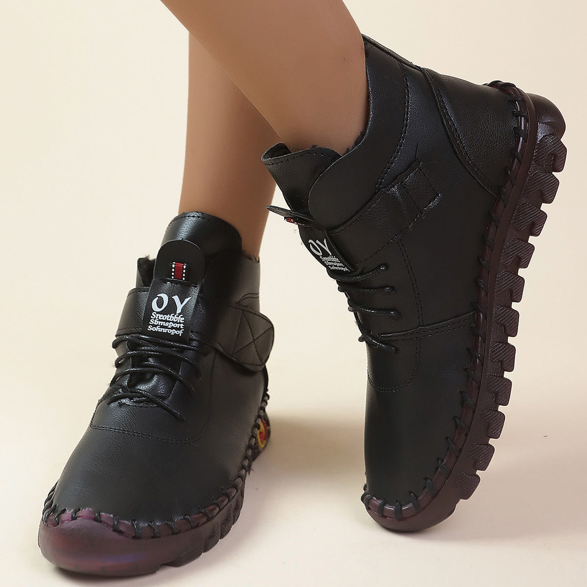 Damen Schnürstiefel Weiches Kunstleder Praktisch