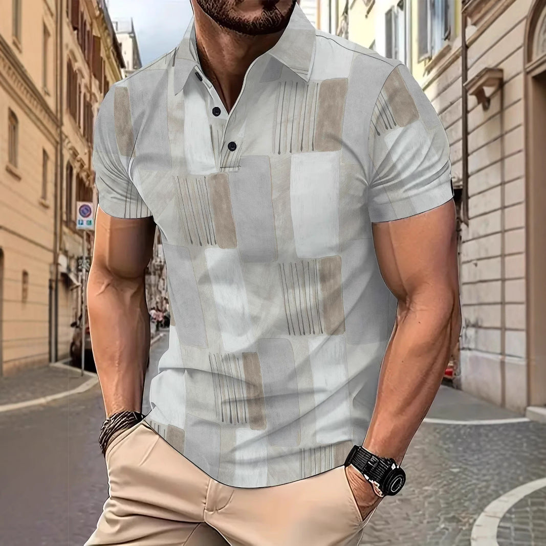 Herren Kurzarmhemd Geometrisch Modern Knopfdetails - BerlinGlamour