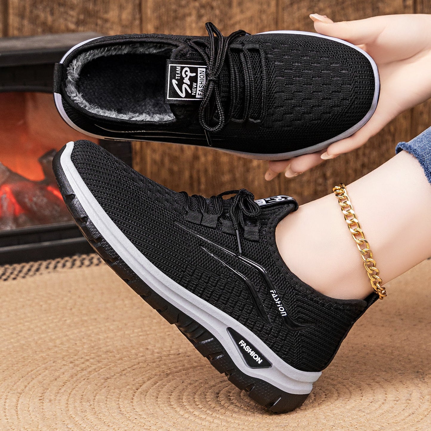 Damen Sport Sneaker Bequem Kuschelig Rutschfest