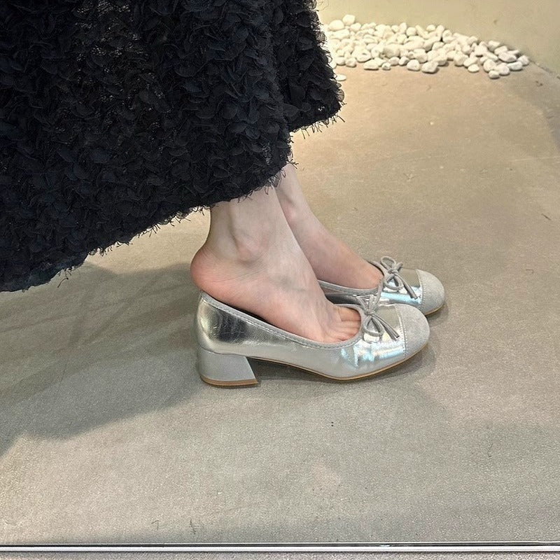 Damen Ballerinas Glänzend Schleifen Detail Elegant - BerlinGlamour