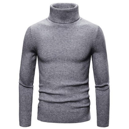 Herren Strickpullover Slim Fit Hochkragen Ripp Optik