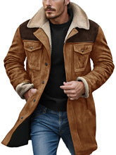 Herren Lederjacke Lang Teddyfutter Warme Winterjacke