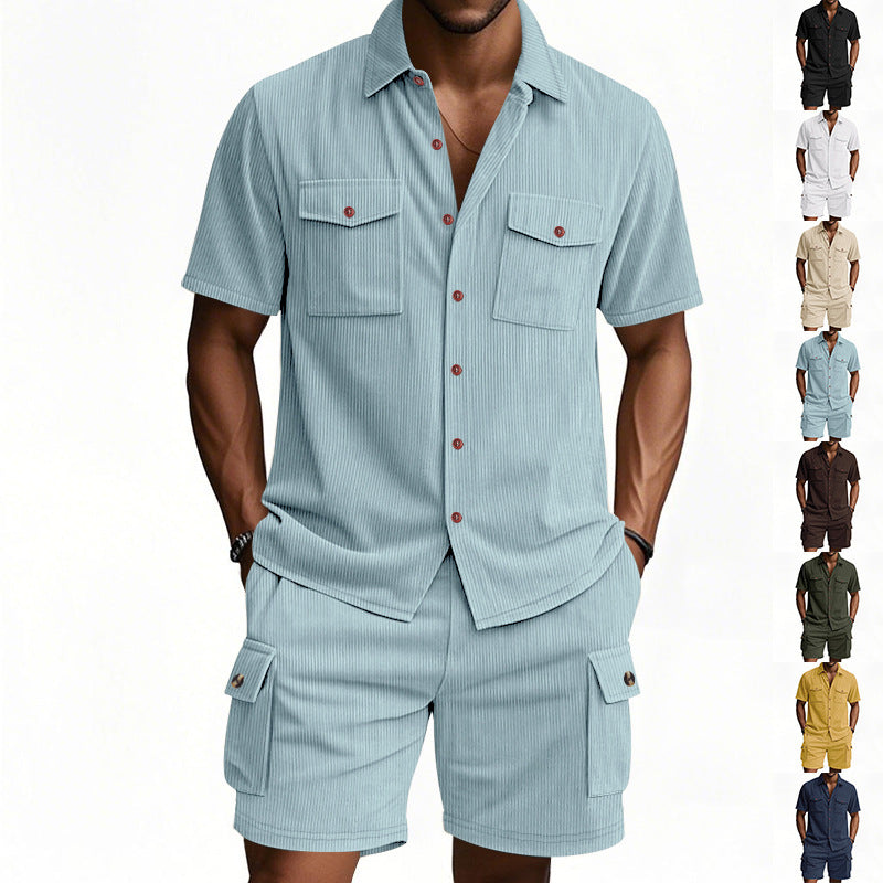 Herren Freizeit-Set Kurzarmhemd Cargo Shorts Bequem - BerlinGlamour