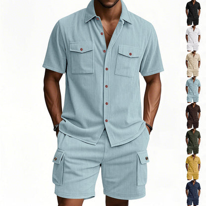 Herren Freizeit-Set Kurzarmhemd Cargo Shorts Bequem - BerlinGlamour