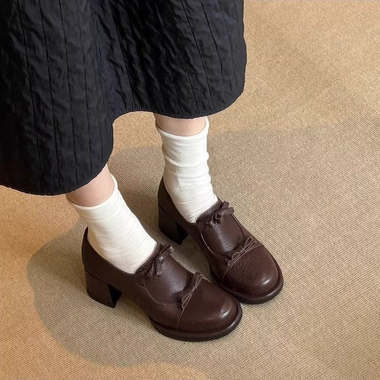 Damen Schnürschuhe Elegante Schleifen Komfort Blockabsatz