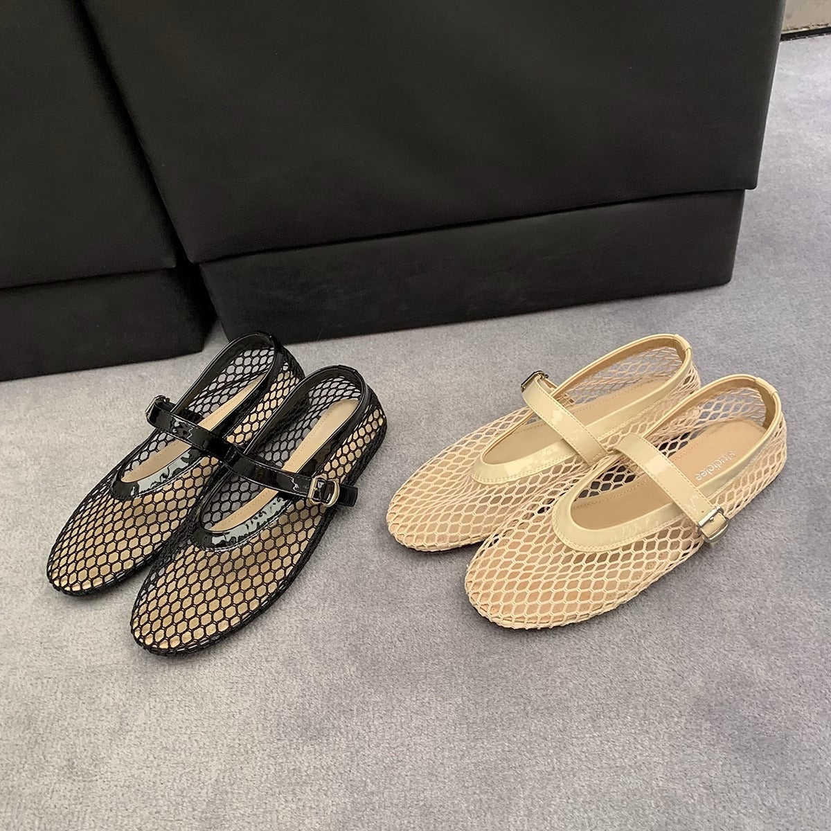 Damen Ballerinas Netz Optik Verstellbar Bequem - BerlinGlamour