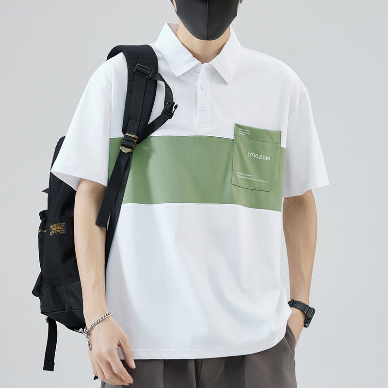 Herren Poloshirt Farbblock Modern mit Brusttasche