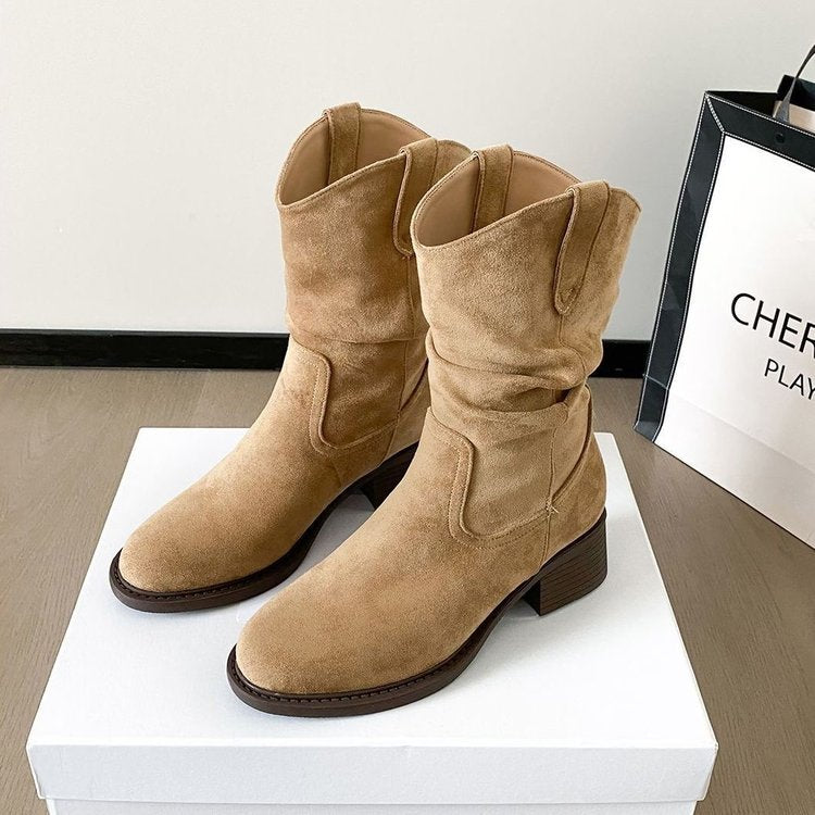Damen Stiefel Western Style Hoch Hacken - BerlinGlamour