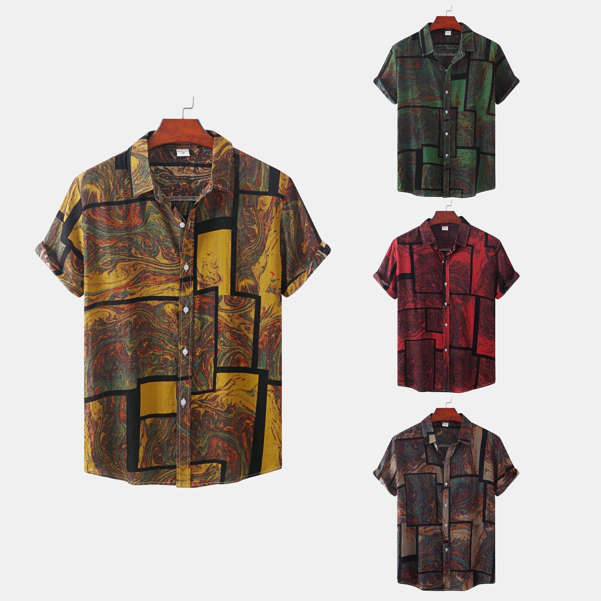 Herren Kurzarmhemd Modern Marmor-Design Slim Fit - BerlinGlamour