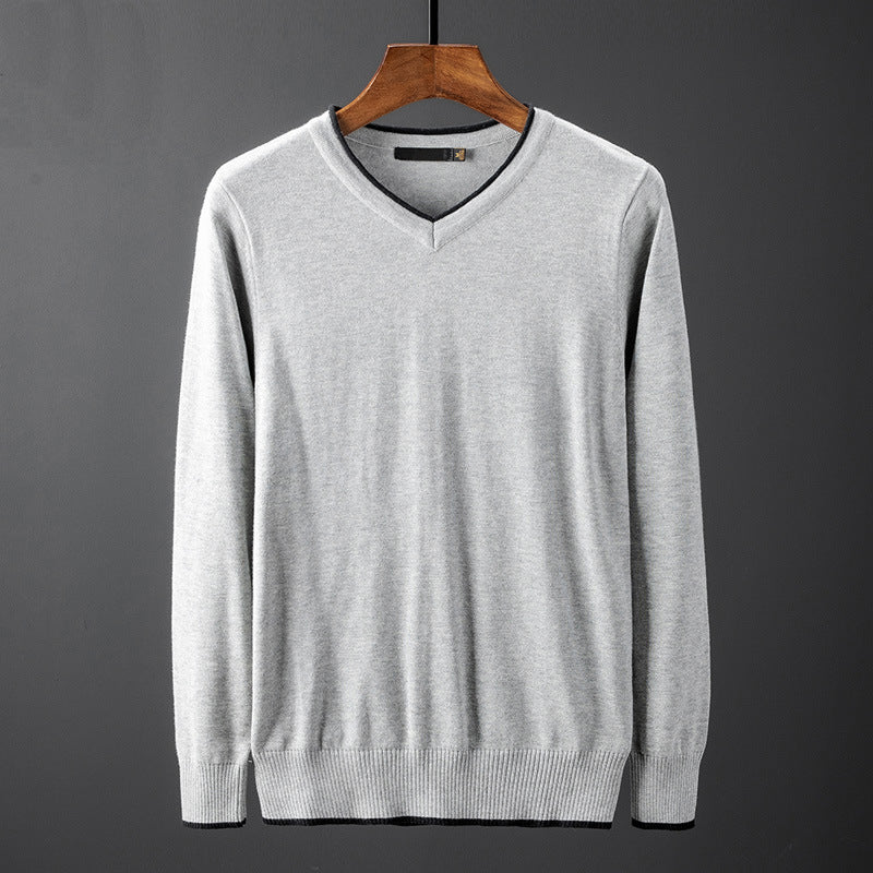 Herren Pullover V-Ausschnitt Mit Kontrastkragen Modern