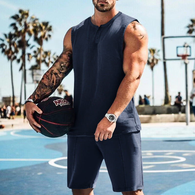Herren Trainingsoutfit Ärmellos Sportlich Fitness Shorts Set