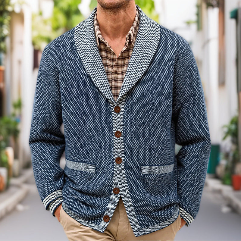 Herren Strickjacke Elegante Knöpfe Breiter Schalkragen