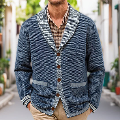 Herren Strickjacke Elegante Knöpfe Breiter Schalkragen