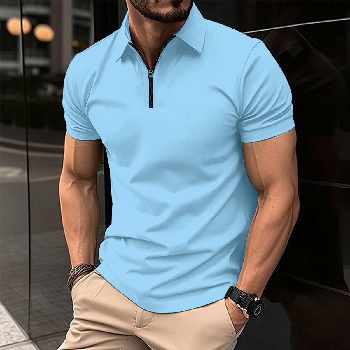 Herren Poloshirt Kurzarm Sportlich mit Reißverschluss
