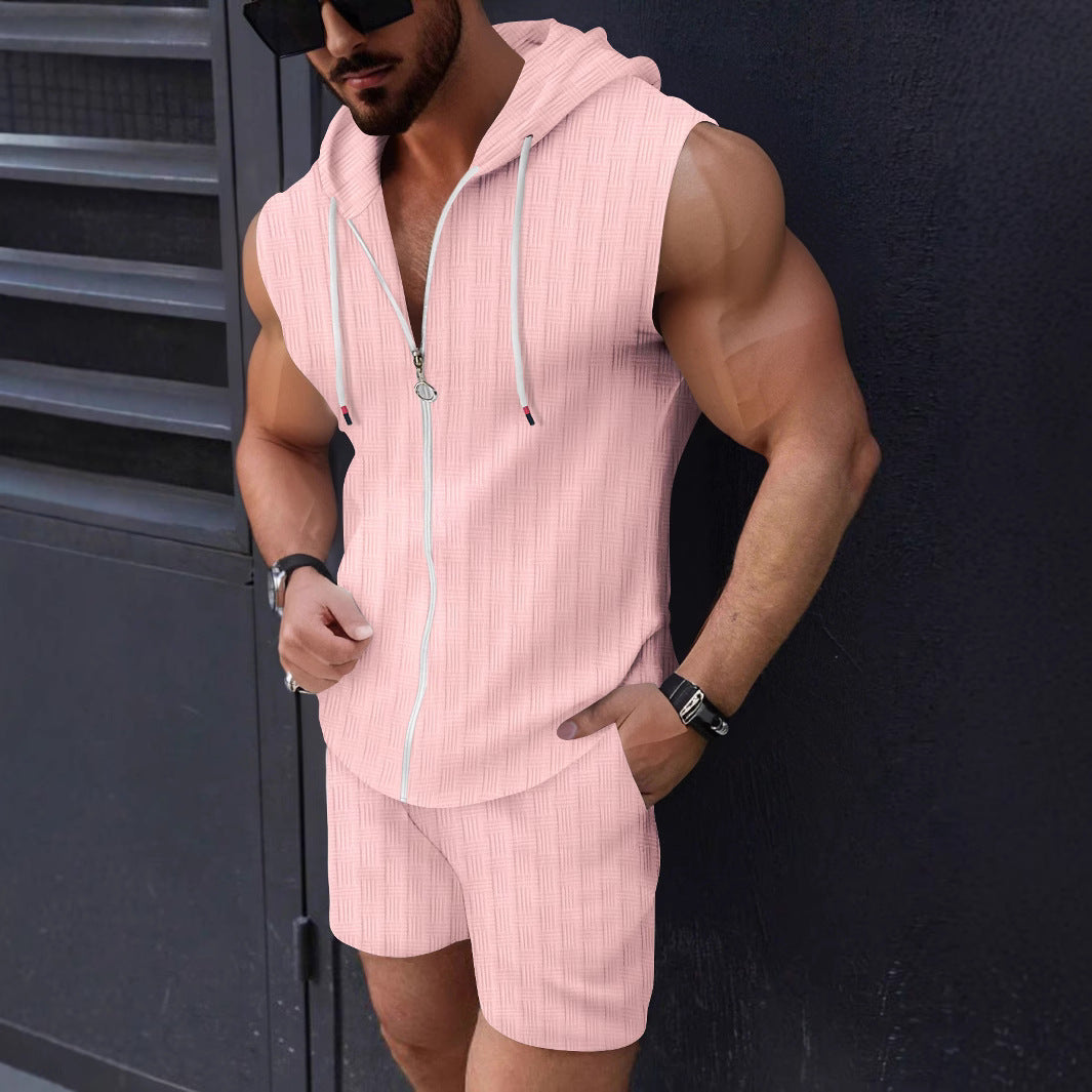 Herren Sportshirt Ärmellos mit Kapuze und Shorts