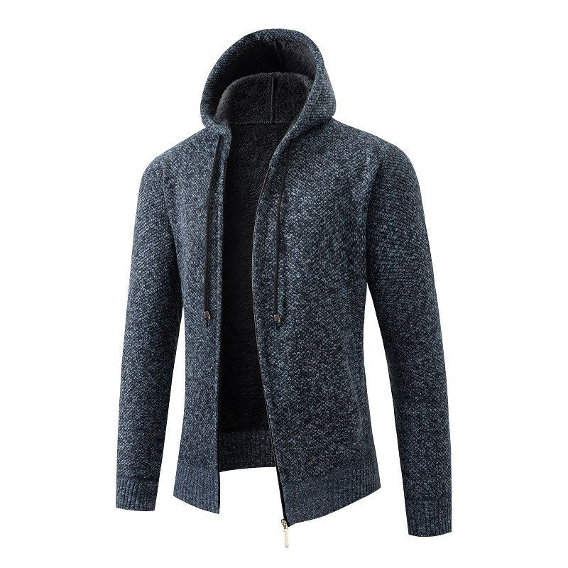 Herren Strickjacke Gefüttert Kapuze Warm