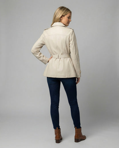 Damen Trenchcoat Kurz Tailliert mit Gürtel und Knöpfen Modern