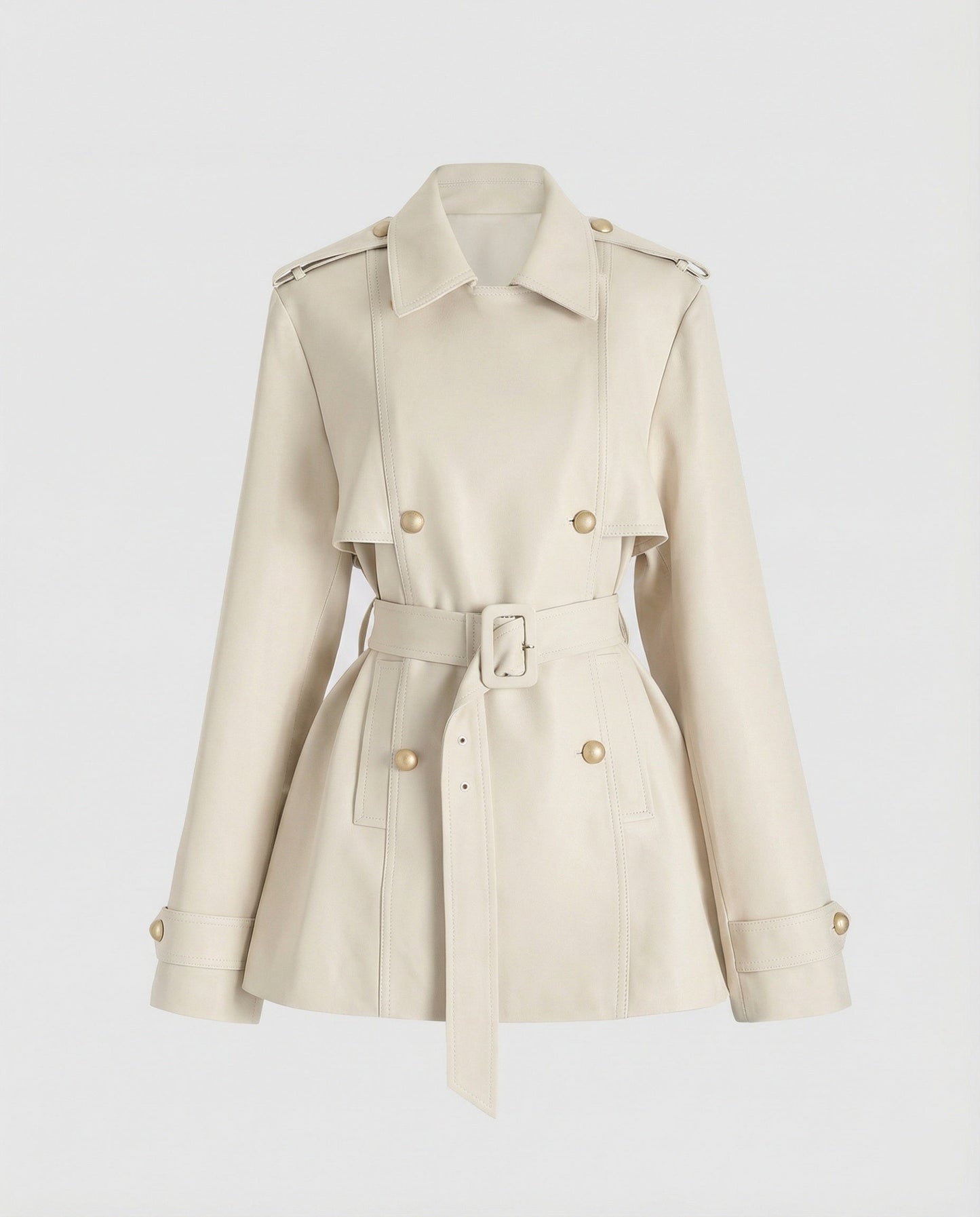 Damen Trenchcoat Kurz Tailliert mit Gürtel und Knöpfen Modern