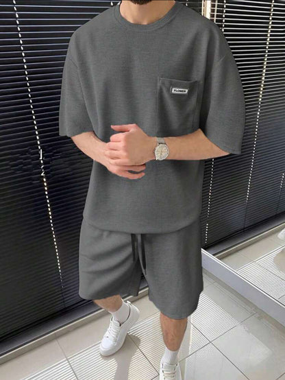 Herren Kurzarm T-Shirt und Shorts Set Sportlich Freizeit