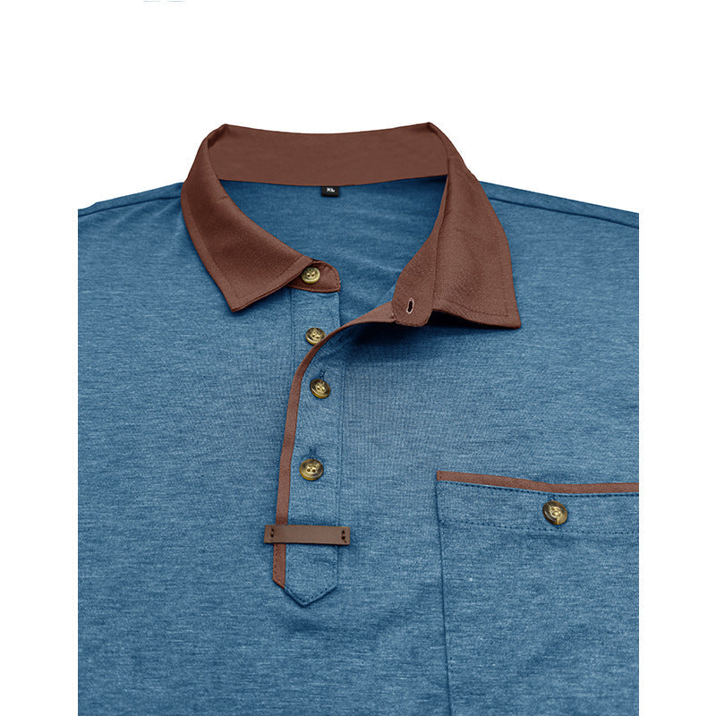 Herren Langarmshirt Modern mit Kontrastkragen und Brusttasche