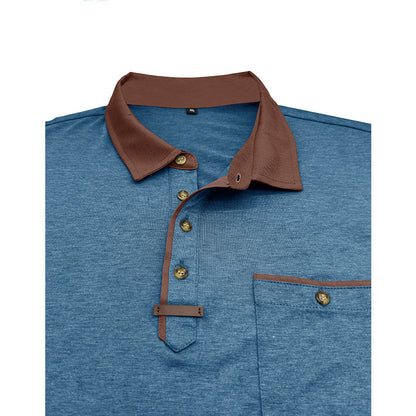 Herren Langarmshirt Modern mit Kontrastkragen und Brusttasche