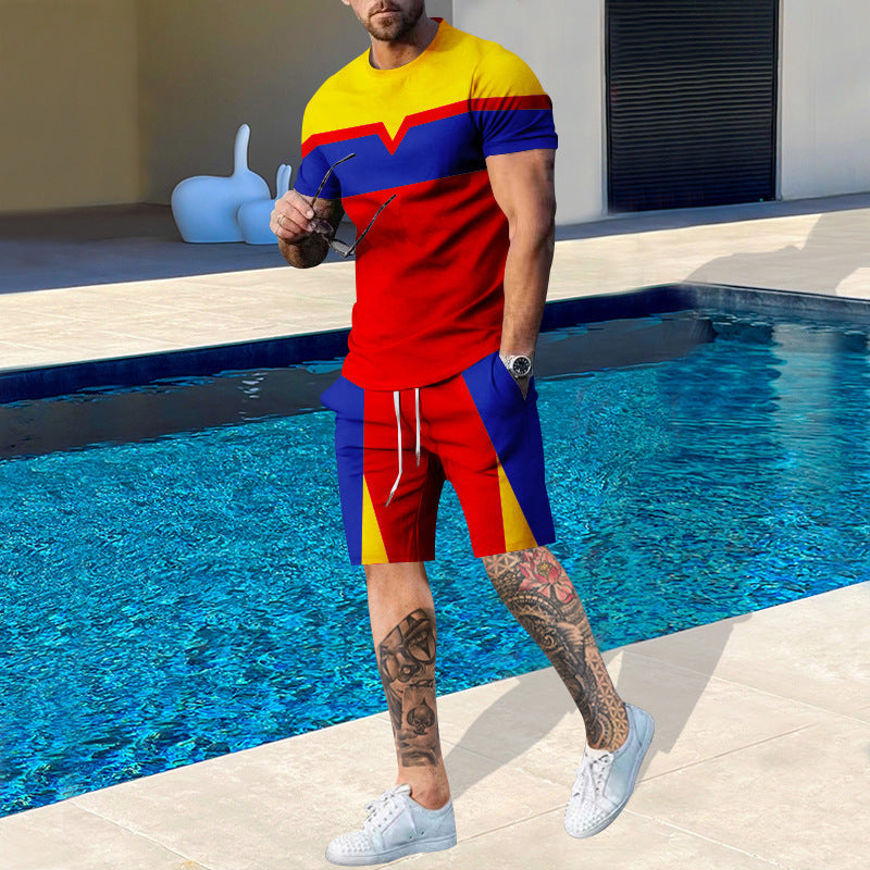 Herren Sport Set Kurzarm Kontrast Farben Modern