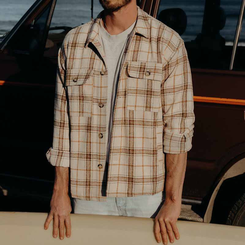 Herren Flanellhemd Karierter mit Brusttaschen und Knöpfen