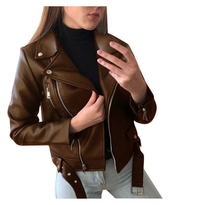Lederjacke Damen Biker Stil mit Nieten und Zierbesatz