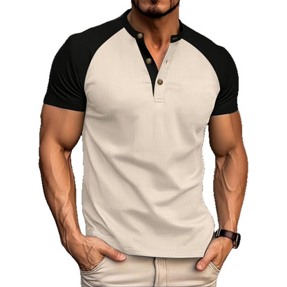 Herren Poloshirt Kurzarm Moderne Knopfleiste Kontrast Ärmel
