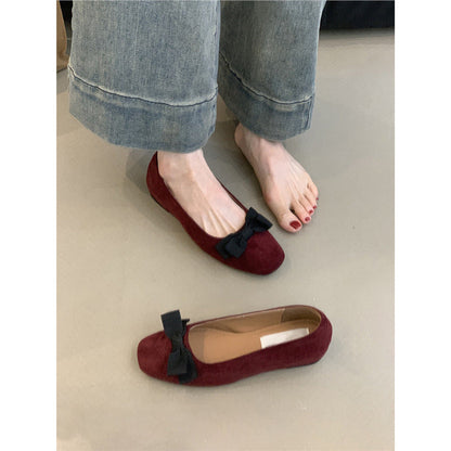 Damen Ballerinas Elegante Schleife Samt