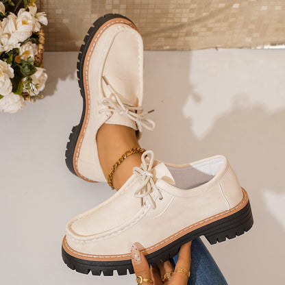 Damen Schnürschuhe Robustes Profil Feines Leder Schwarz