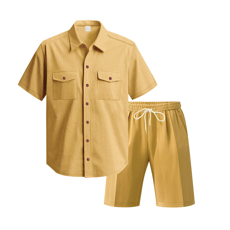 Herren Kurzarm-Hemd-Set Bequem Mit Taschen